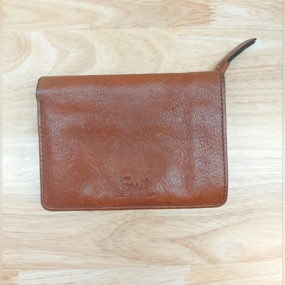 Fossil double zipper Pebbled Brown Leather wallet vintage - Picture 4 of 8